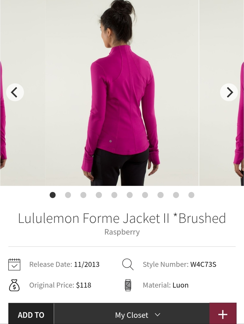 Lululemon Forme Jacket II in Raspberry Luon